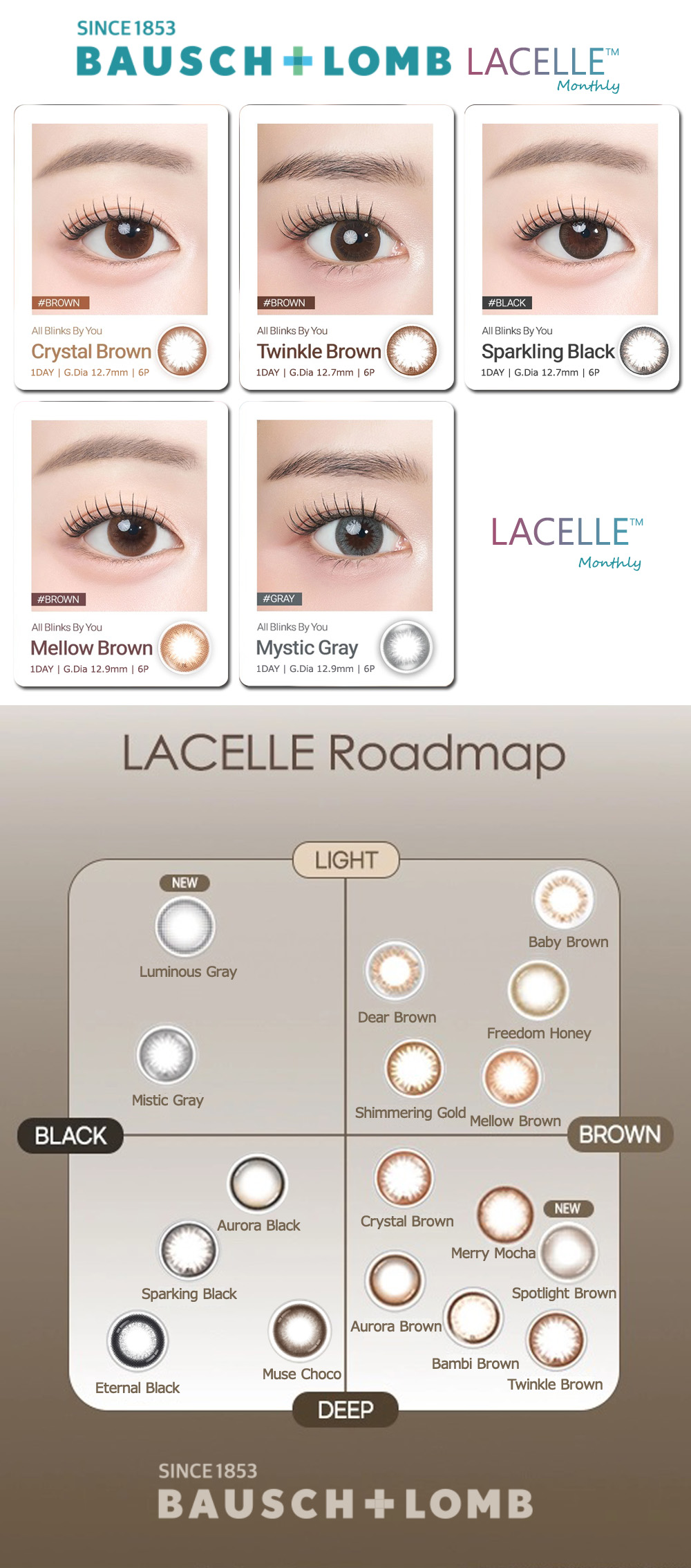 [1-Month] BAUSCH&LOMB LACELLE Mellow Brown (6pcs)